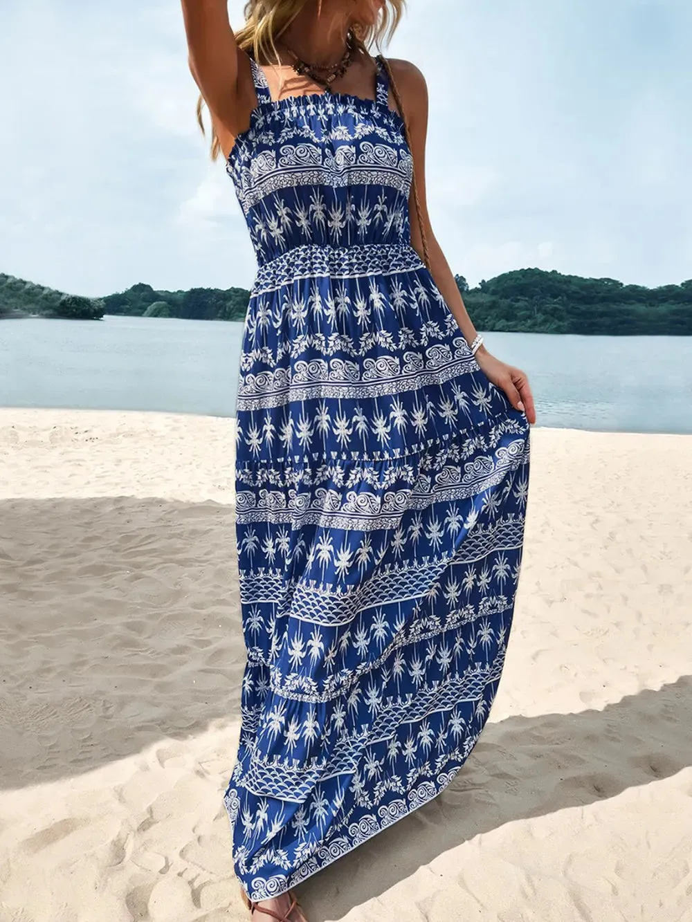 Perfee Printed Square Neck Sleeveless Maxi Dress sold by Gigi Laurent product image thumbnail 3