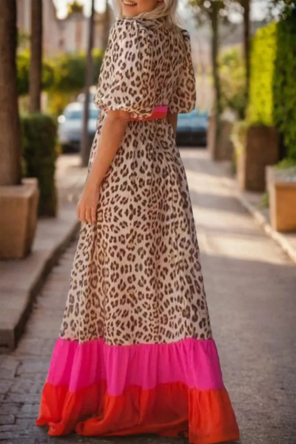 Full Size Leopard V-Neck Half Sleeve Maxi Dress sold by Gigi Laurent product image thumbnail 2