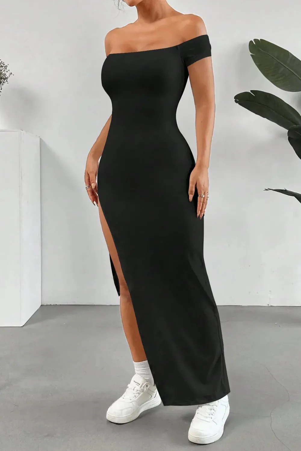 Off Shoulder Slit Maxi Dress sold by Gigi Laurent product image thumbnail 3
