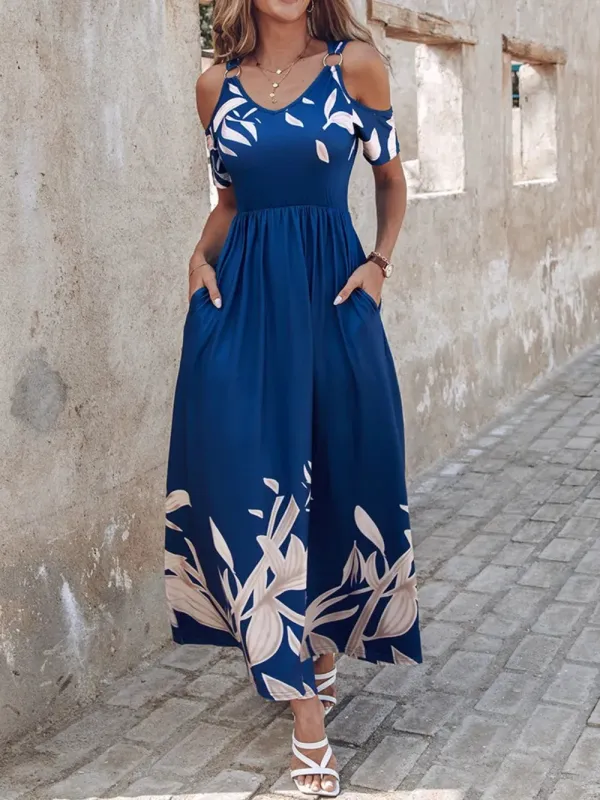 Printed Cold Shoulder Short Sleeve Maxi Dress sold by Gigi Laurent