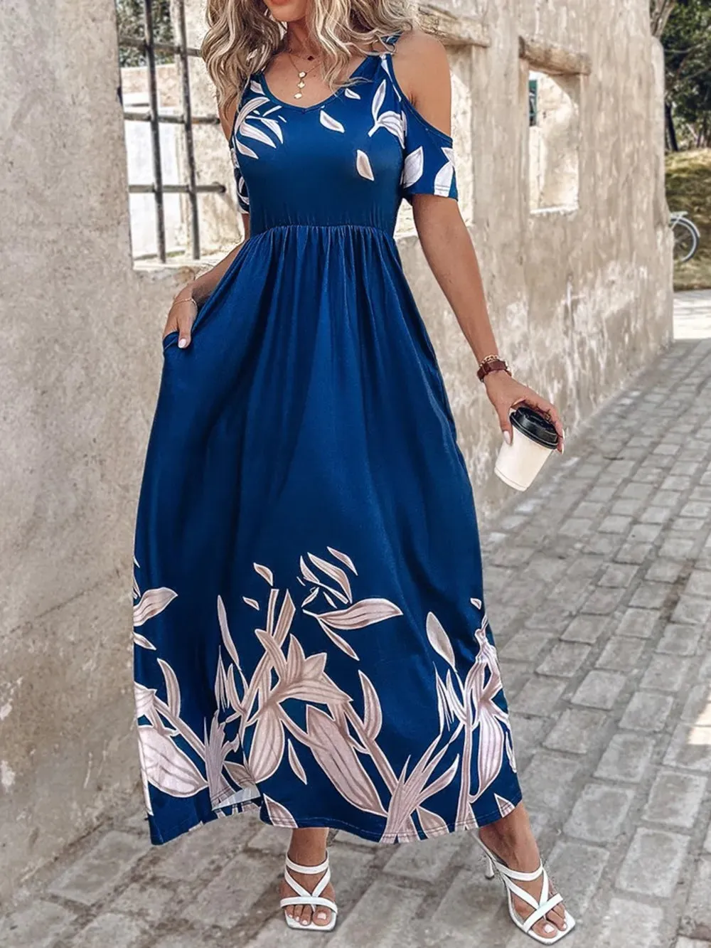 Printed Cold Shoulder Short Sleeve Maxi Dress sold by Gigi Laurent product image thumbnail 4