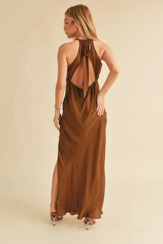 Aemi + Co Ruched Side Slit Cutout Back Maxi Cami Dress sold by Gigi Laurent product image thumbnail 4
