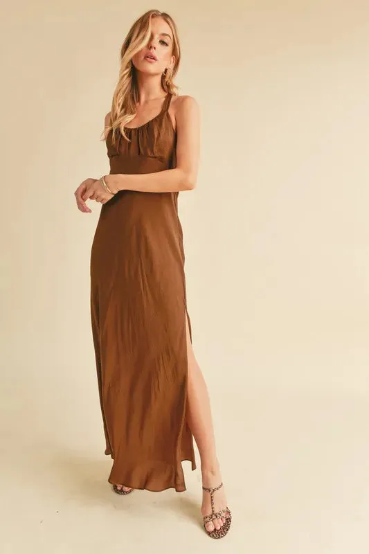 Aemi + Co Ruched Side Slit Cutout Back Maxi Cami Dress sold by Gigi Laurent product image thumbnail 2