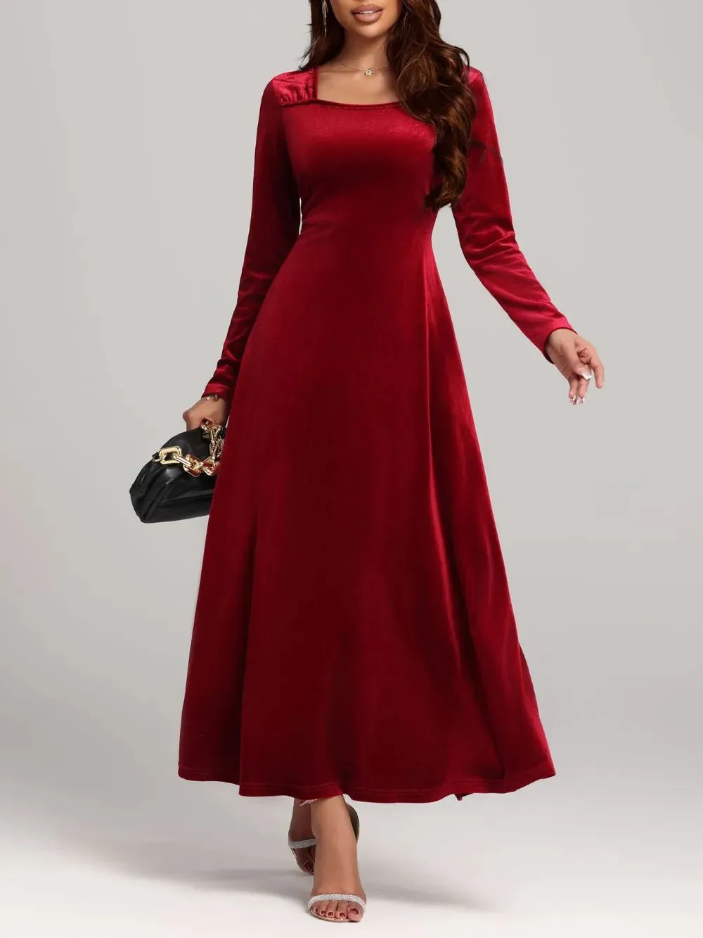 Square Neck Long Sleeve Velvet Dress sold by Gigi Laurent product image thumbnail 3