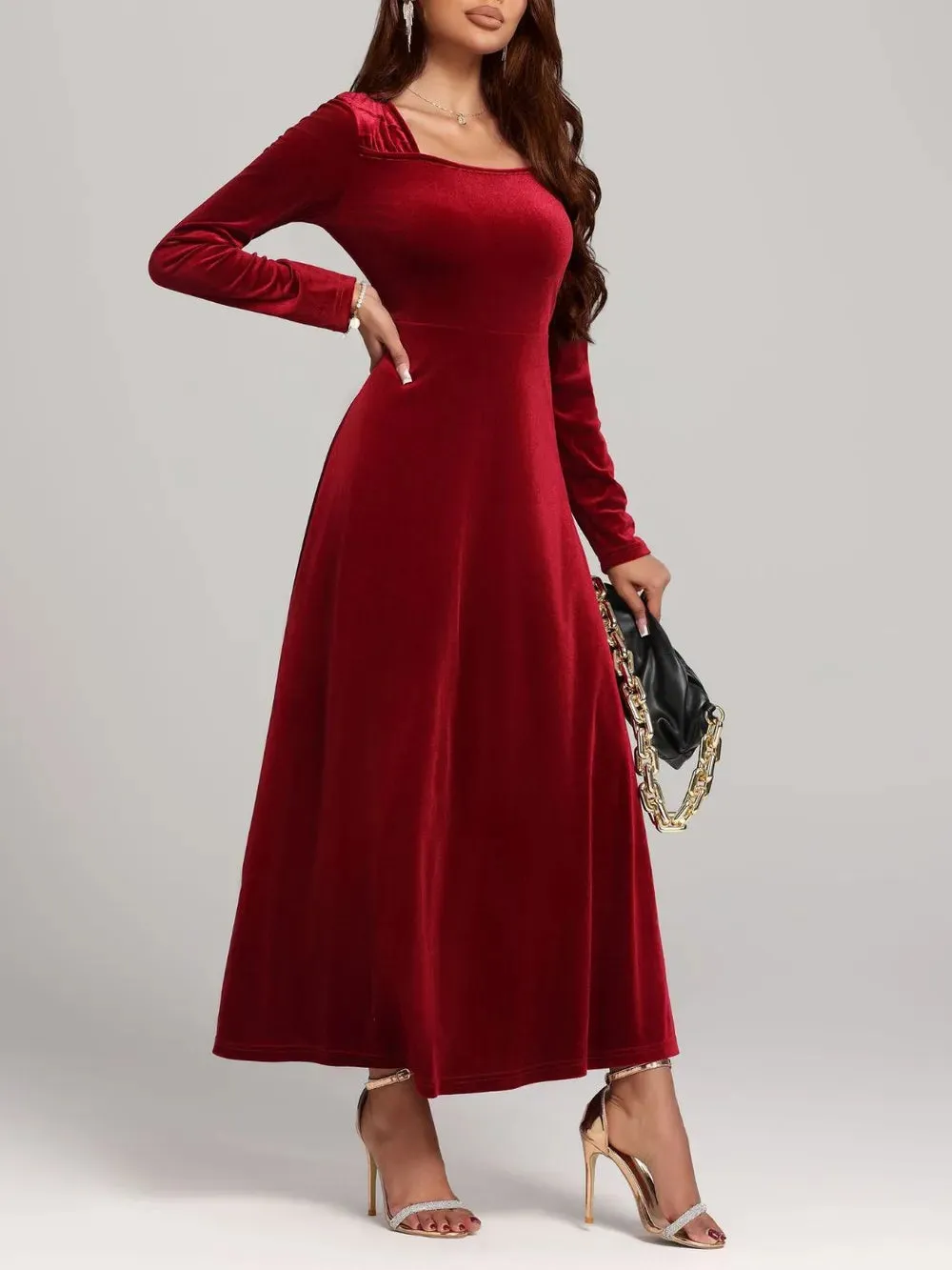 Square Neck Long Sleeve Velvet Dress sold by Gigi Laurent product image thumbnail 5