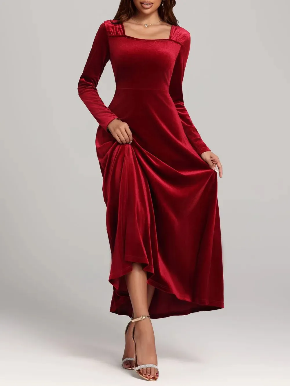 Square Neck Long Sleeve Velvet Dress sold by Gigi Laurent product image thumbnail 4