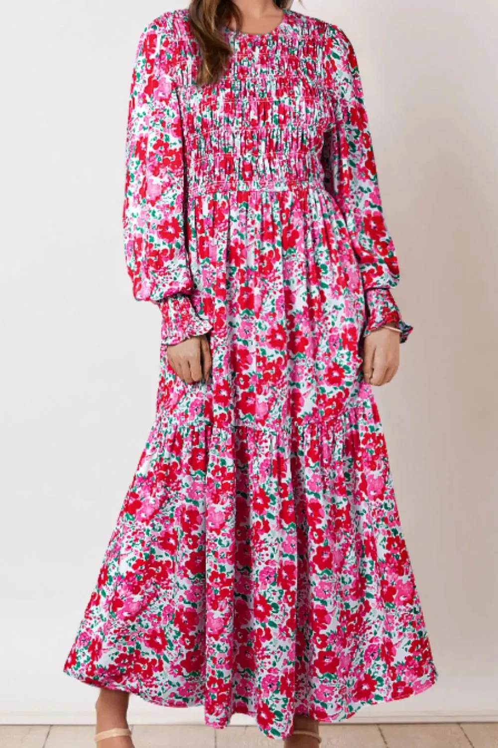 Printed Round Neck Lantern Sleeve Maxi Dress sold by Gigi Laurent product image thumbnail 3
