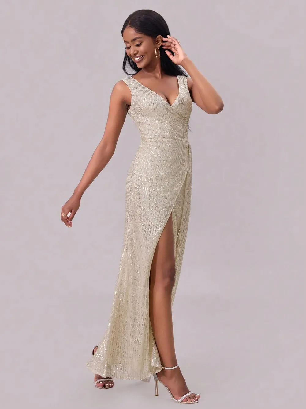 Slit Sequin Surplice Sleeveless Maxi Dress sold by Gigi Laurent product image thumbnail 5