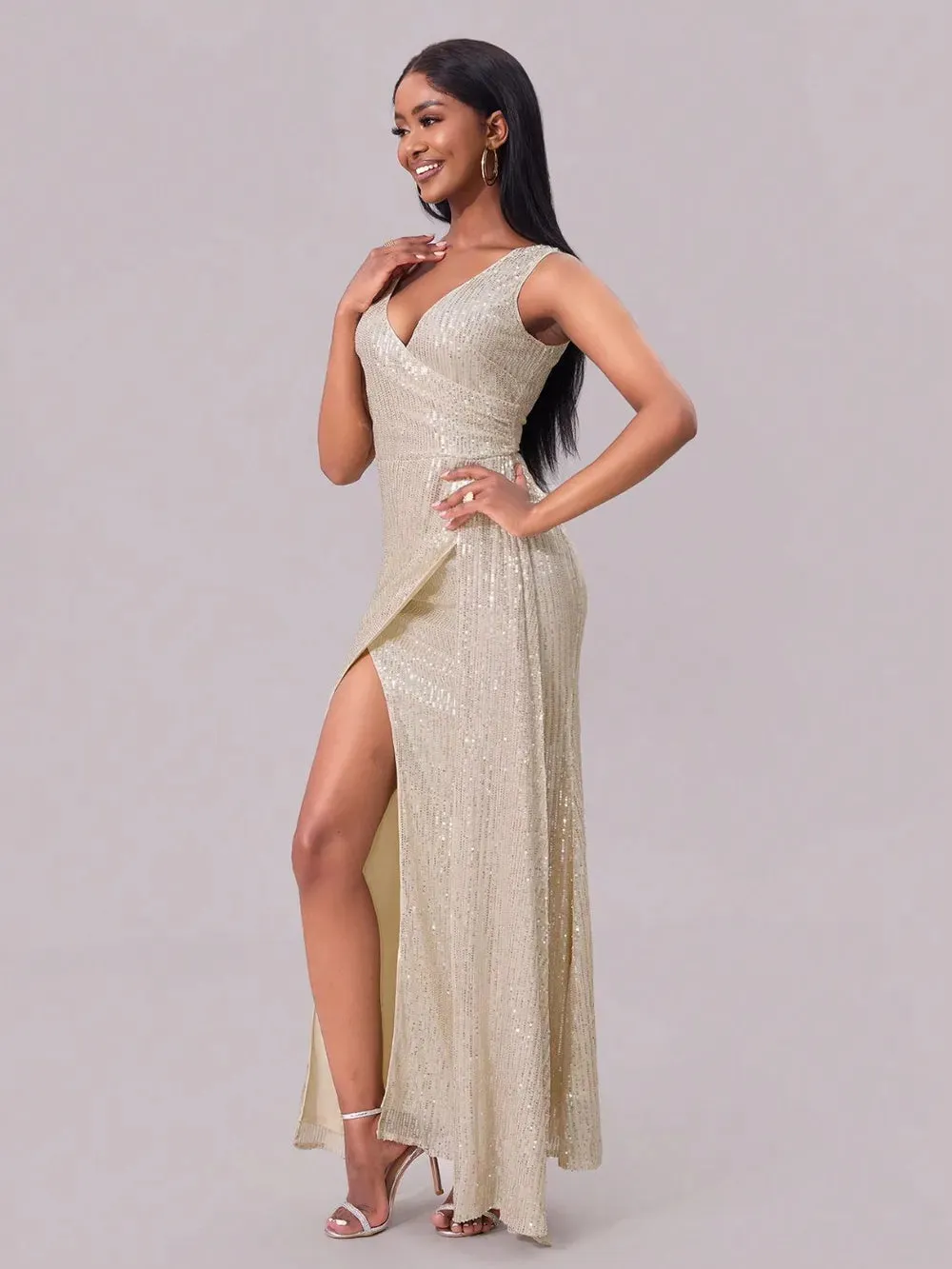 Slit Sequin Surplice Sleeveless Maxi Dress sold by Gigi Laurent product image thumbnail 4