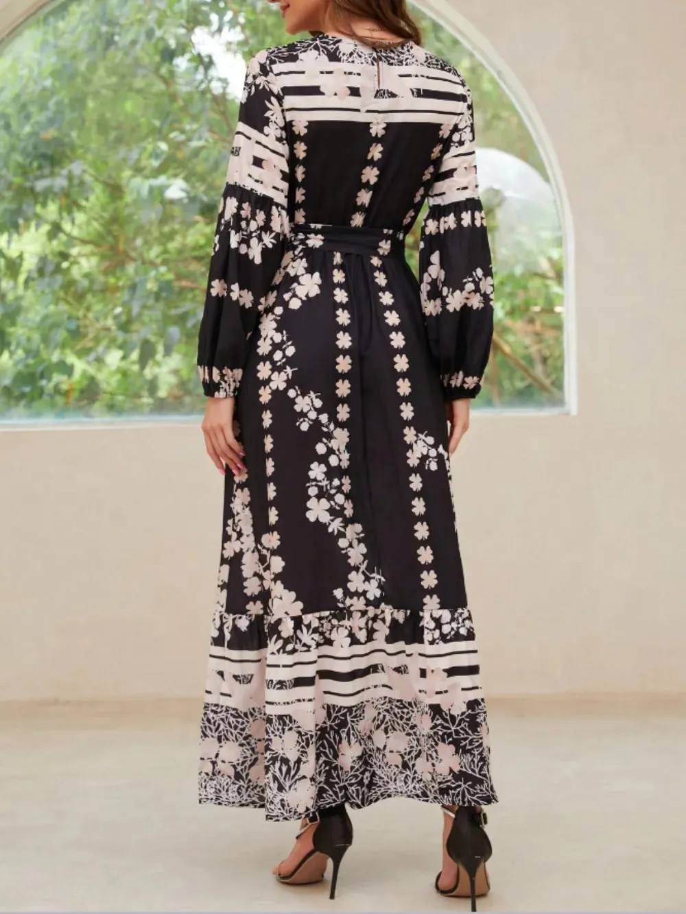 Printed Round Neck Long Sleeve Maxi Dress with Pockets sold by Gigi Laurent product image thumbnail 2