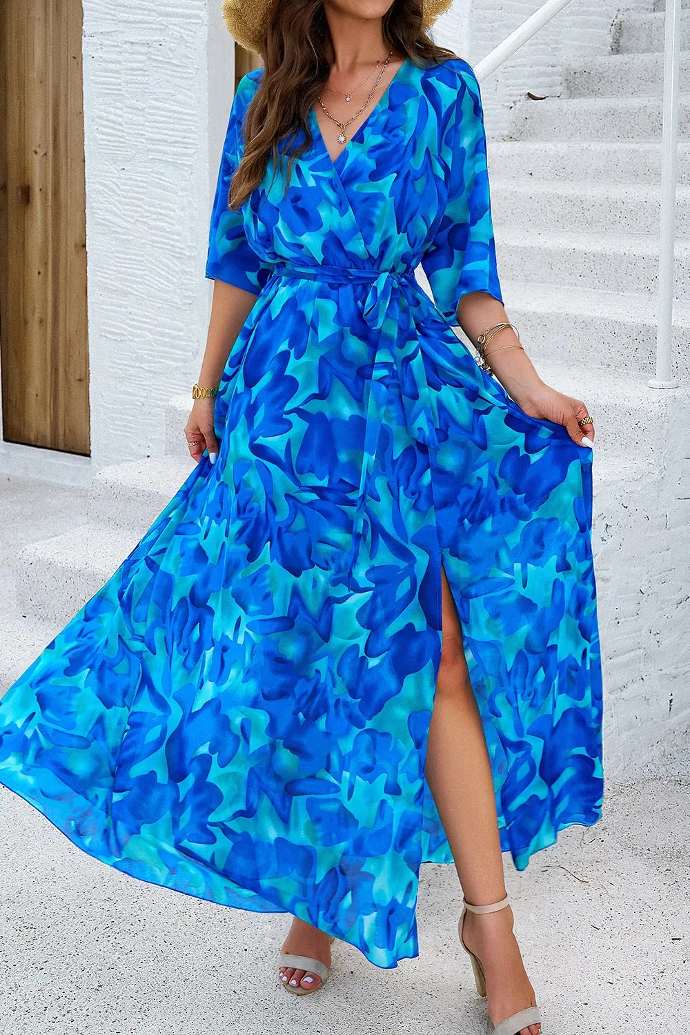 Devine Printed Tied Half Sleeve Slit Dress sold by Gigi Laurent product image thumbnail 3