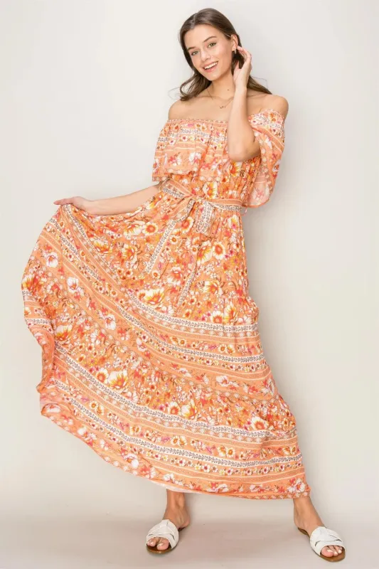 HYFVE Floral Off-Shoulder Tie Front Maxi Dress sold by Gigi Laurent
