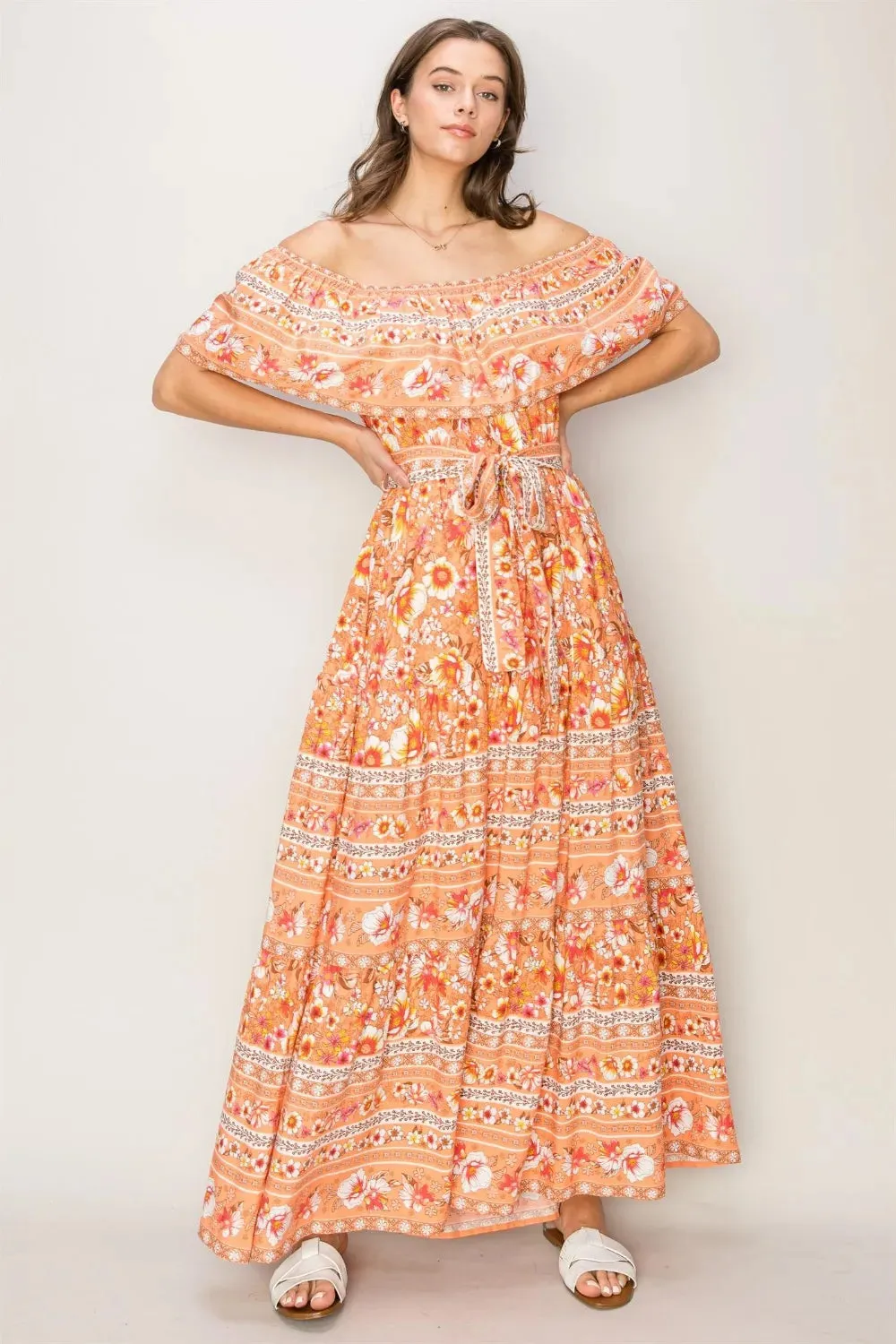 HYFVE Floral Off-Shoulder Tie Front Maxi Dress sold by Gigi Laurent product image thumbnail 4