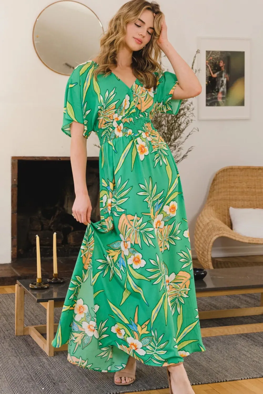 ODDI Full Size Floral Smocked Tied Back Maxi Dress sold by Gigi Laurent product image thumbnail 4