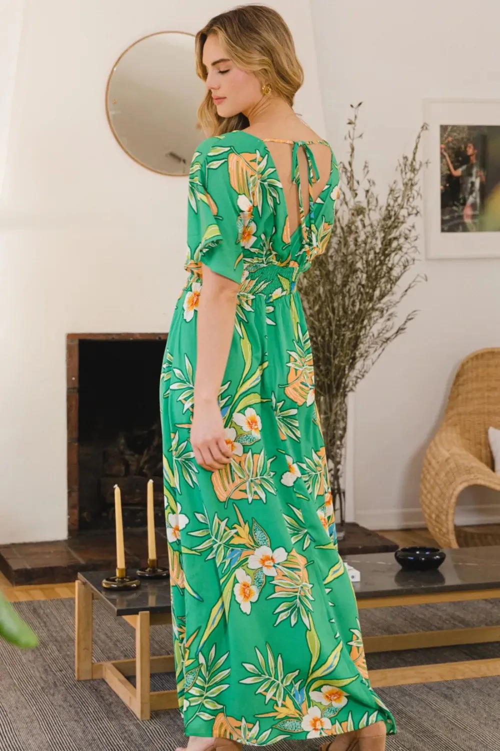 ODDI Full Size Floral Smocked Tied Back Maxi Dress sold by Gigi Laurent product image thumbnail 3