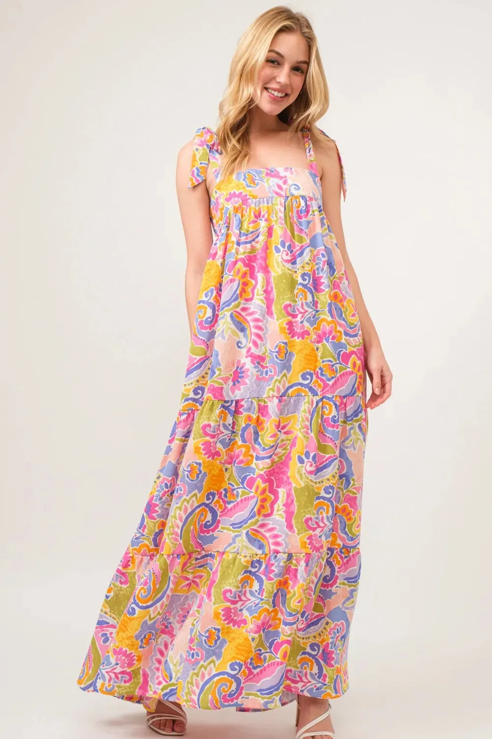 And The Why Full Size Printed Tie Shoulder Tiered Maxi Dress sold by Gigi Laurent product image thumbnail 4