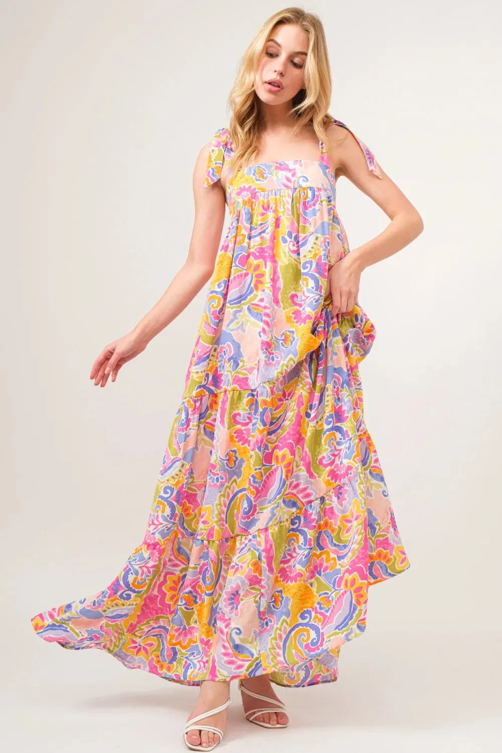 And The Why Full Size Printed Tie Shoulder Tiered Maxi Dress sold by Gigi Laurent product image thumbnail 3
