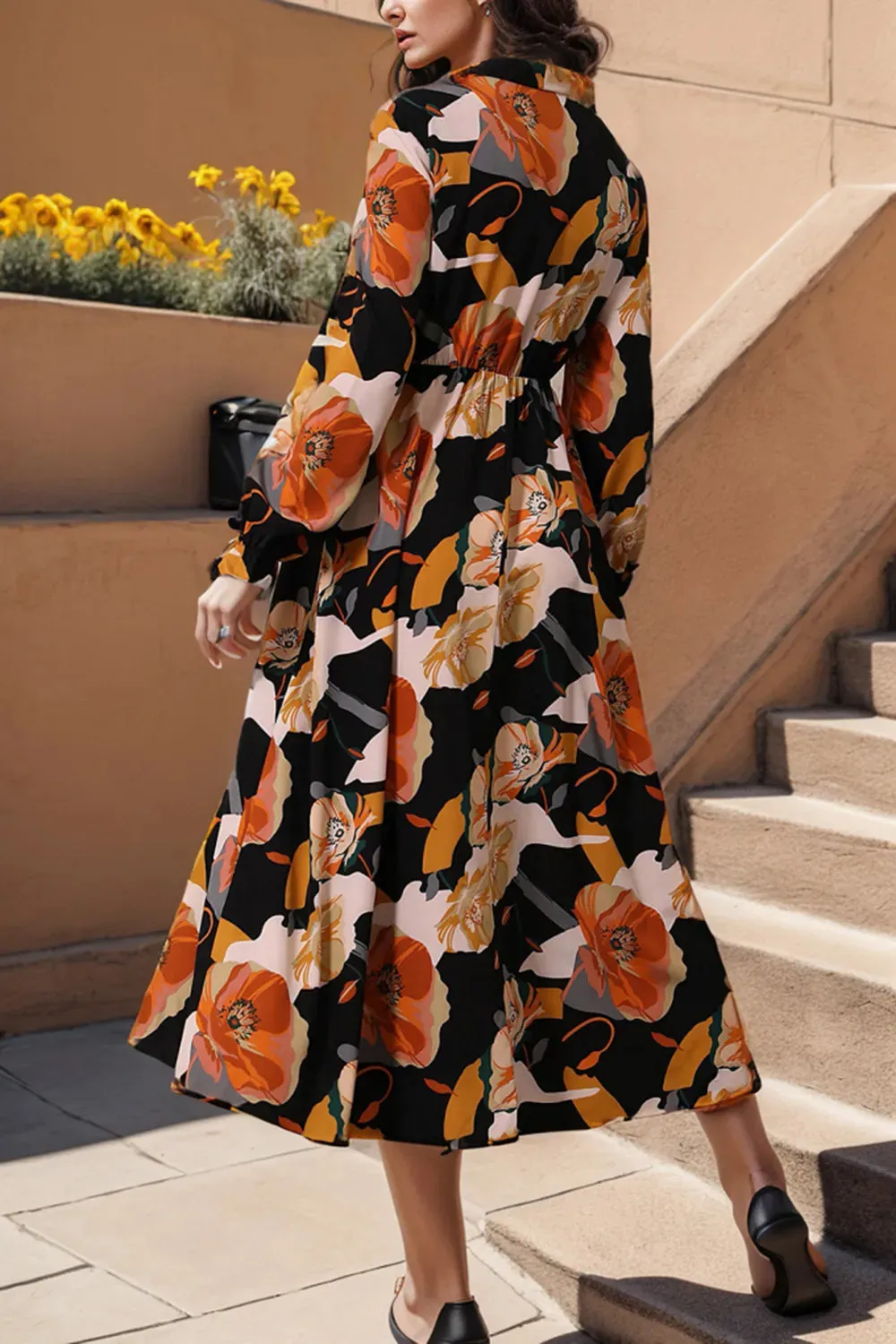 Printed Tie Neck Flounce Sleeve Dress sold by Gigi Laurent product image thumbnail 3