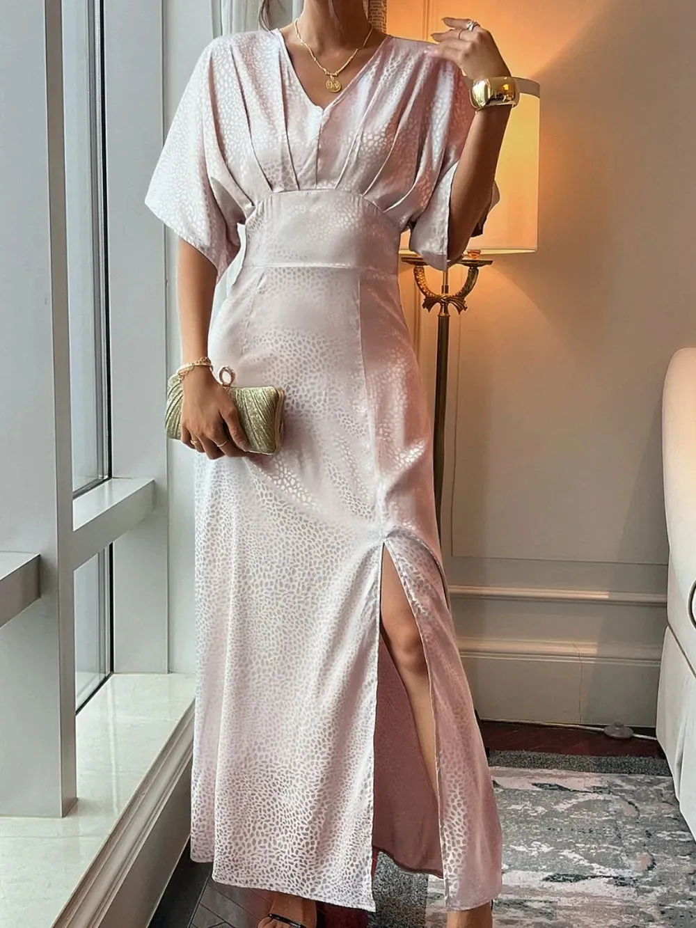 Devine Slit Animal Print V-Neck Half Sleeve Dress sold by Gigi Laurent product image thumbnail 3