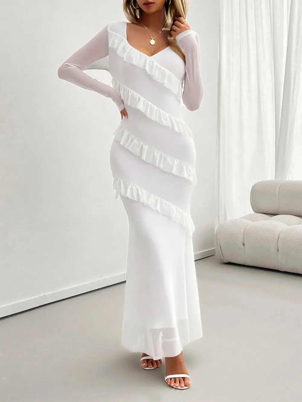 Devine Ruffled Surplice Long Sleeve Maxi Dress sold by Gigi Laurent product image thumbnail 5