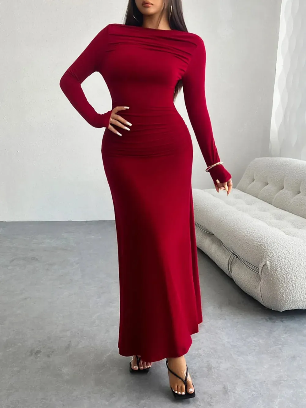 Devine Ruched Long Sleeve Maxi Dress sold by Gigi Laurent product image thumbnail 3