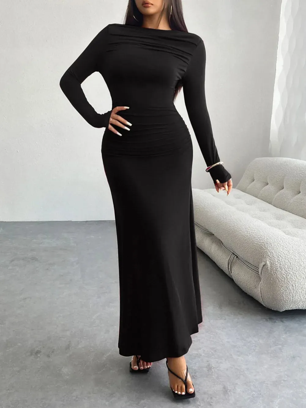 Devine Ruched Long Sleeve Maxi Dress sold by Gigi Laurent product image thumbnail 5