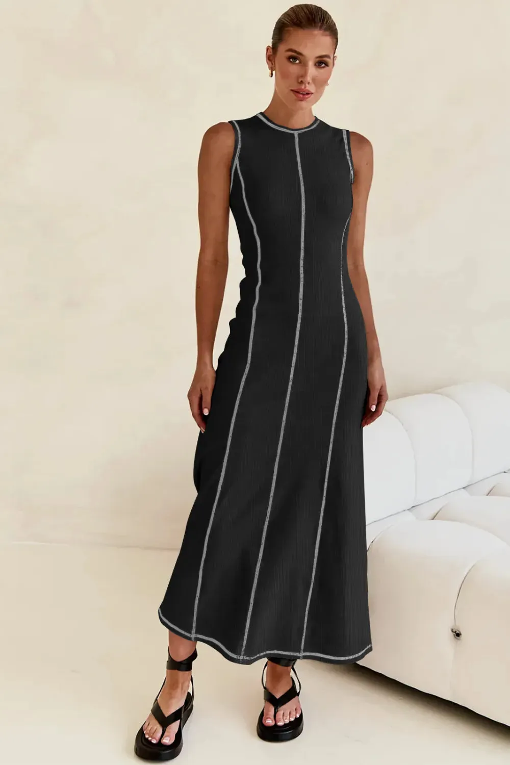 Contrast Stitching Maxi Tank Dress sold by Gigi Laurent product image thumbnail 4