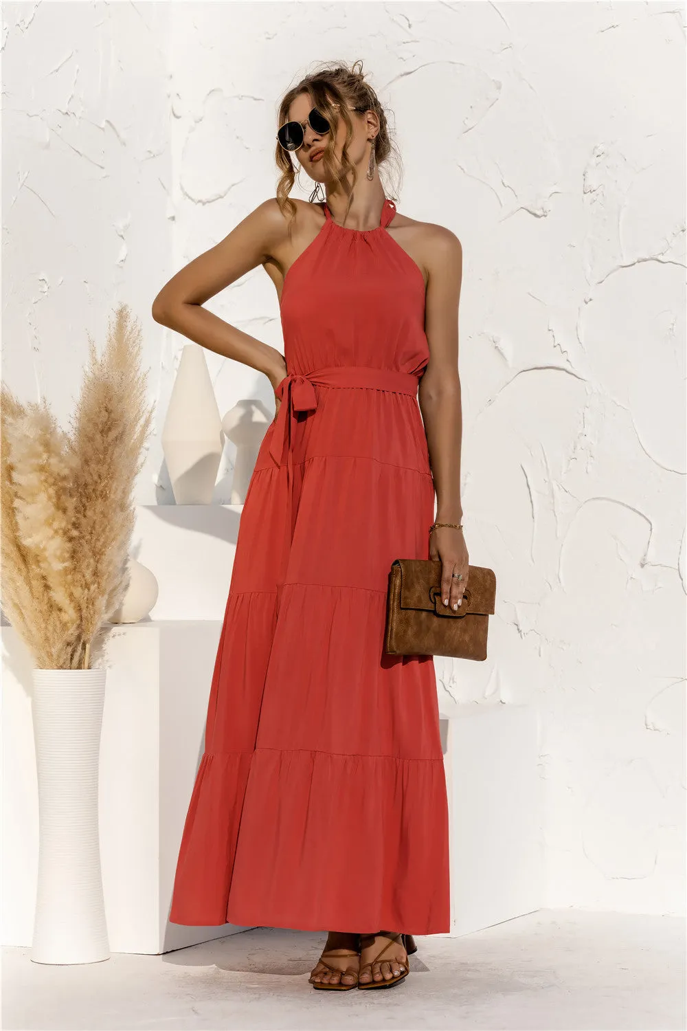 Halter Neck Tie Waist Tiered Maxi Dress sold by Gigi Laurent product image thumbnail 3