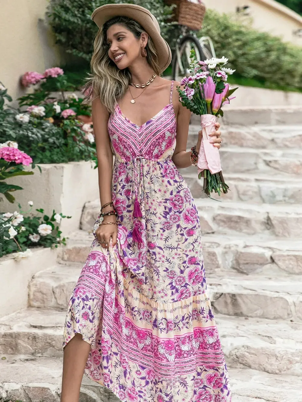 Tassel Printed V-Neck Maxi Dress sold by Gigi Laurent product image thumbnail 2