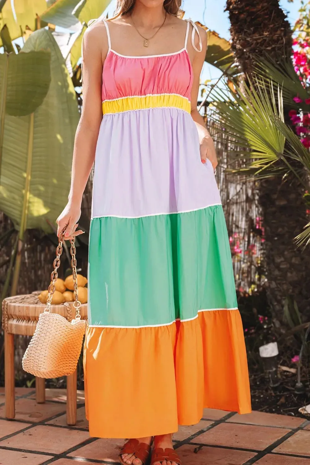 Color Block Flowy Tiered Maxi Dress with Pockets sold by Gigi Laurent product image thumbnail 3