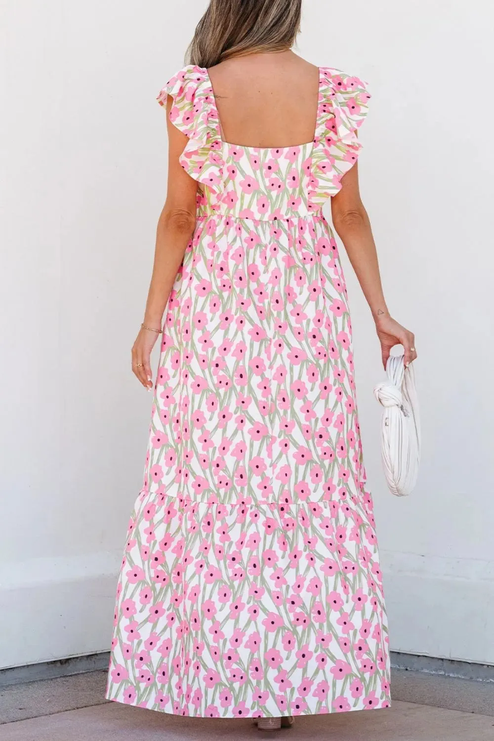 Floral Print Square Neck Ruffled Cap Sleeve Maxi Dress sold by Gigi Laurent product image thumbnail 4