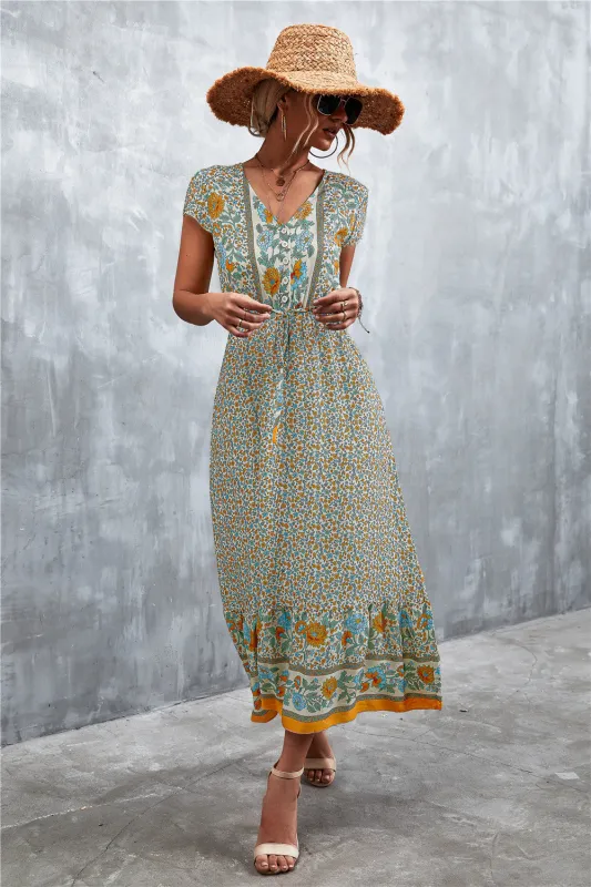 V-Neck Short Sleeve Printed Maxi Dress sold by Gigi Laurent
