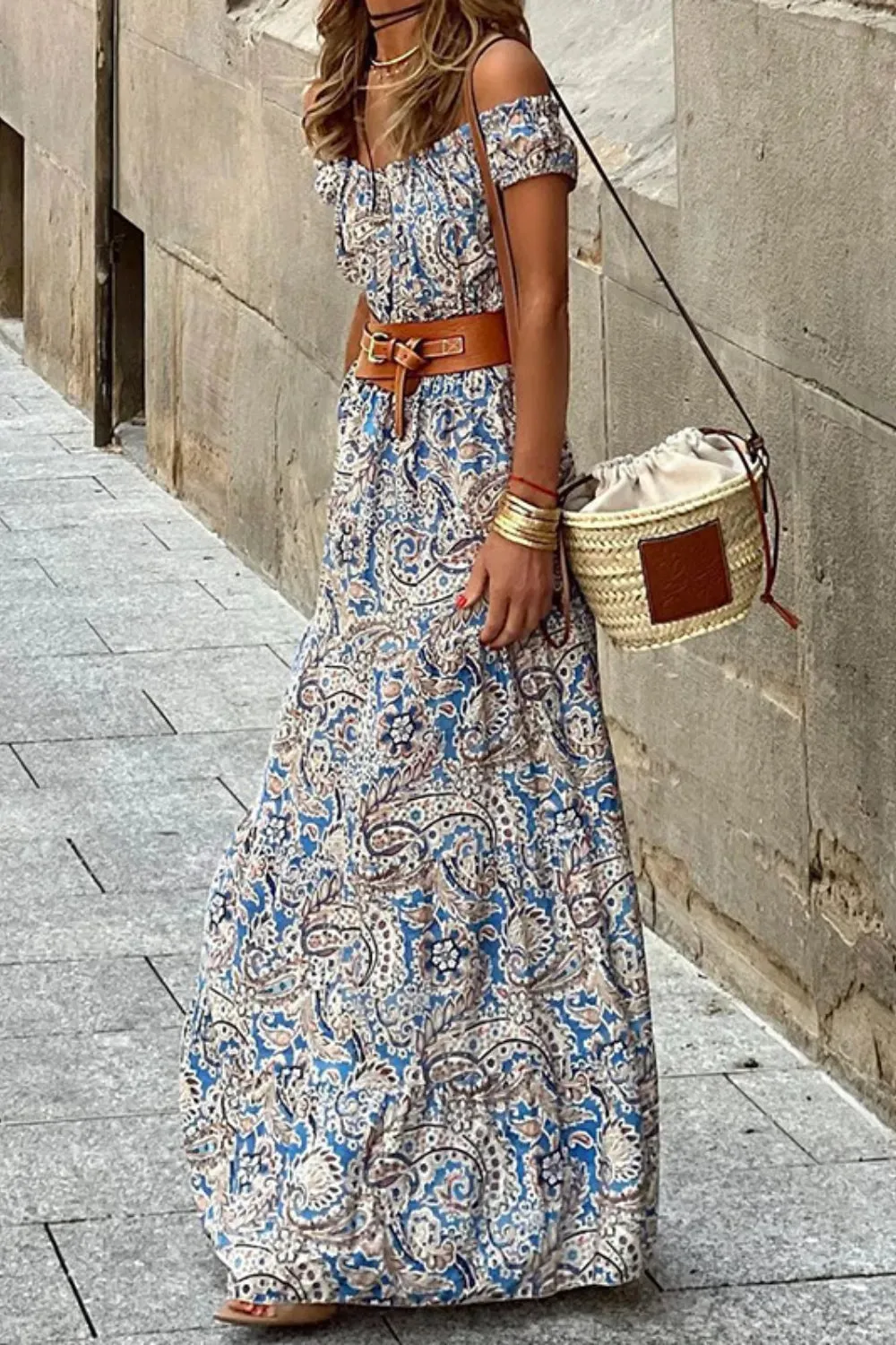 Printed Off-Shoulder Short Sleeve Maxi Dress sold by Gigi Laurent product image thumbnail 3
