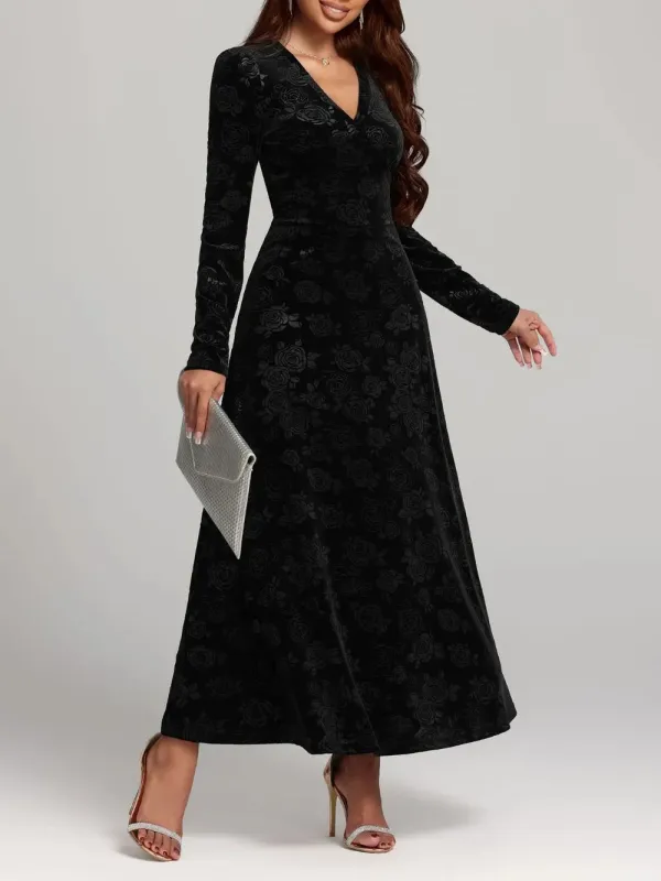 Rose Print V-Neck Long Sleeve Dress sold by Gigi Laurent