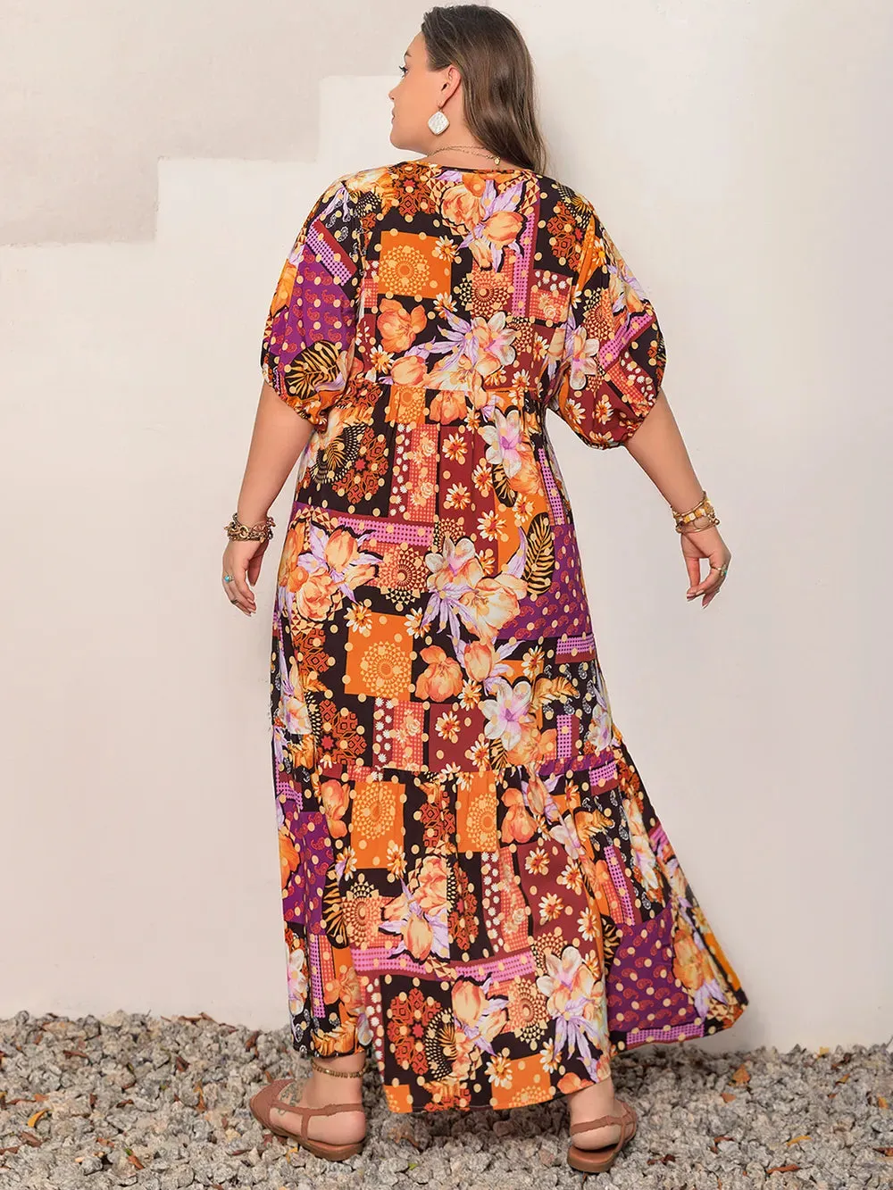 Plus Size Printed V-Neck Half Sleeve Maxi Dress sold by Gigi Laurent product image thumbnail 2
