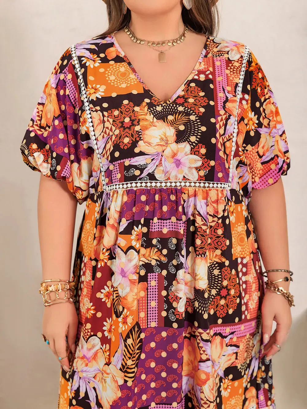 Plus Size Printed V-Neck Half Sleeve Maxi Dress sold by Gigi Laurent product image thumbnail 5