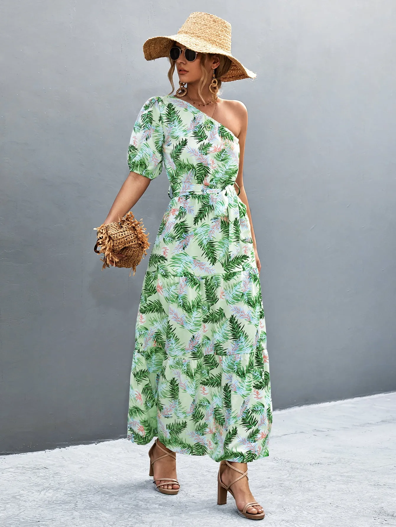 Printed Tie Waist One Shoulder Maxi Dress sold by Gigi Laurent product image thumbnail 4