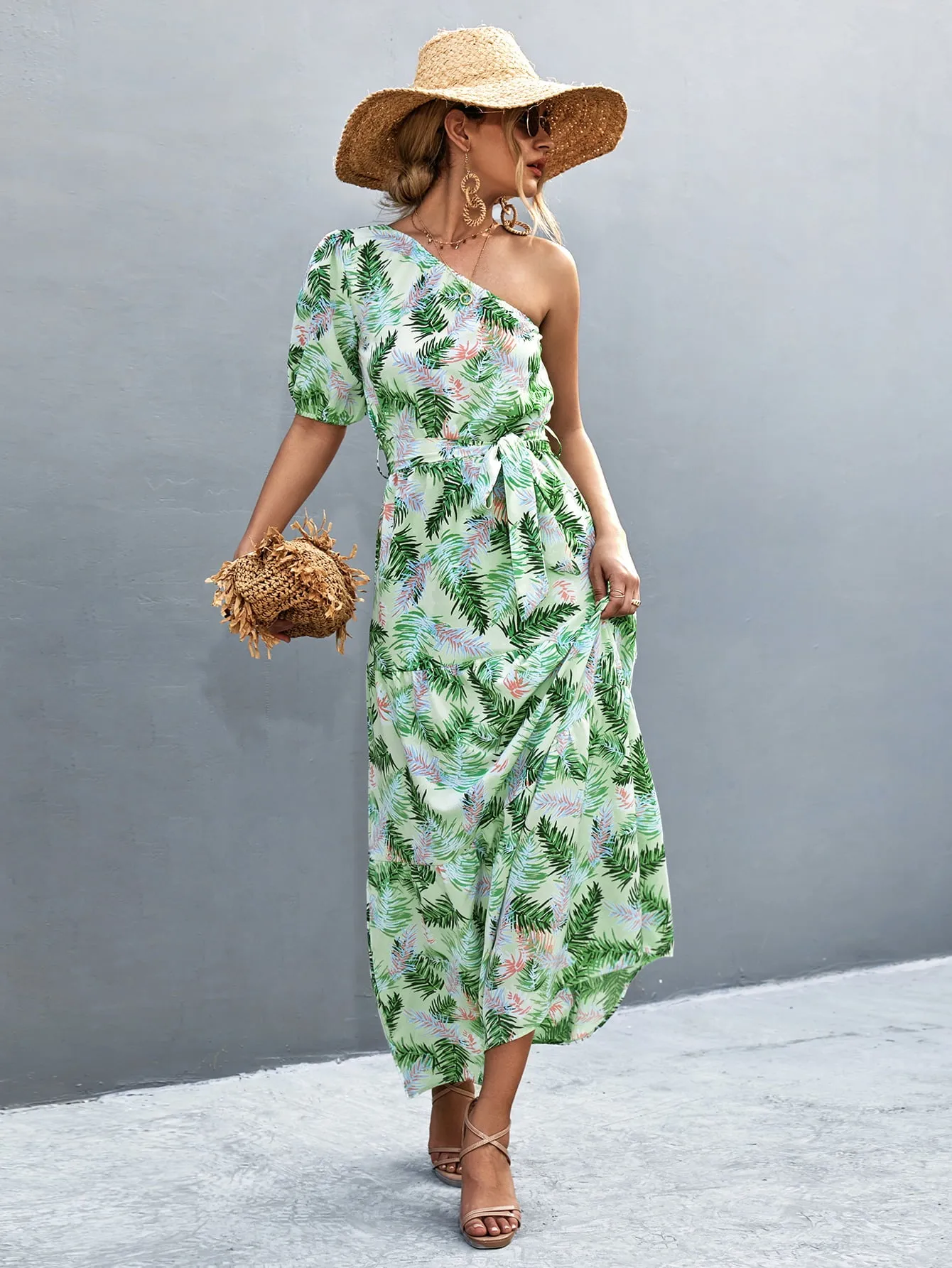 Printed Tie Waist One Shoulder Maxi Dress sold by Gigi Laurent product image thumbnail 3
