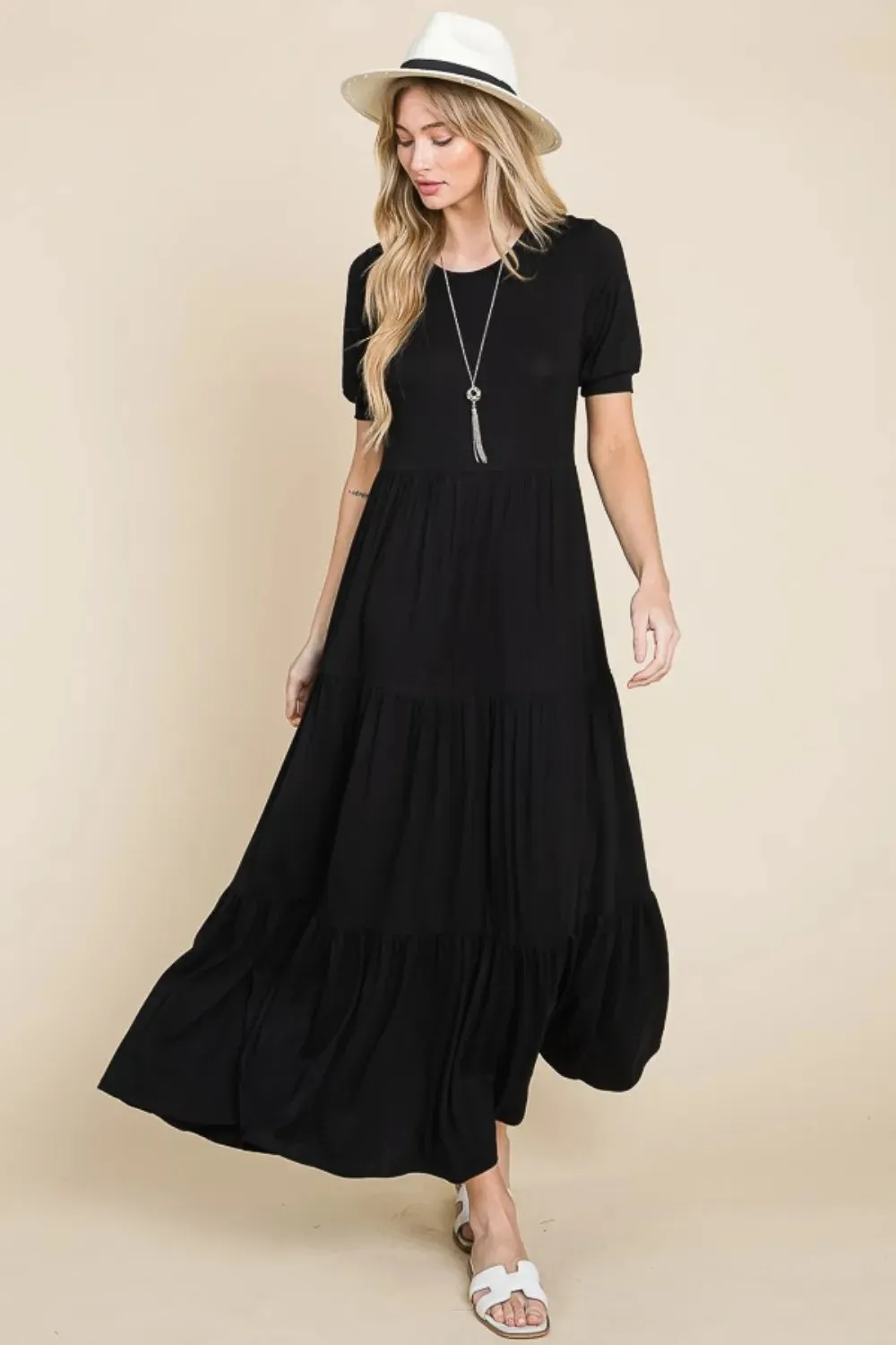 BOMBOM Short Sleeve Tiered Maxi Dress sold by Gigi Laurent product image thumbnail 3