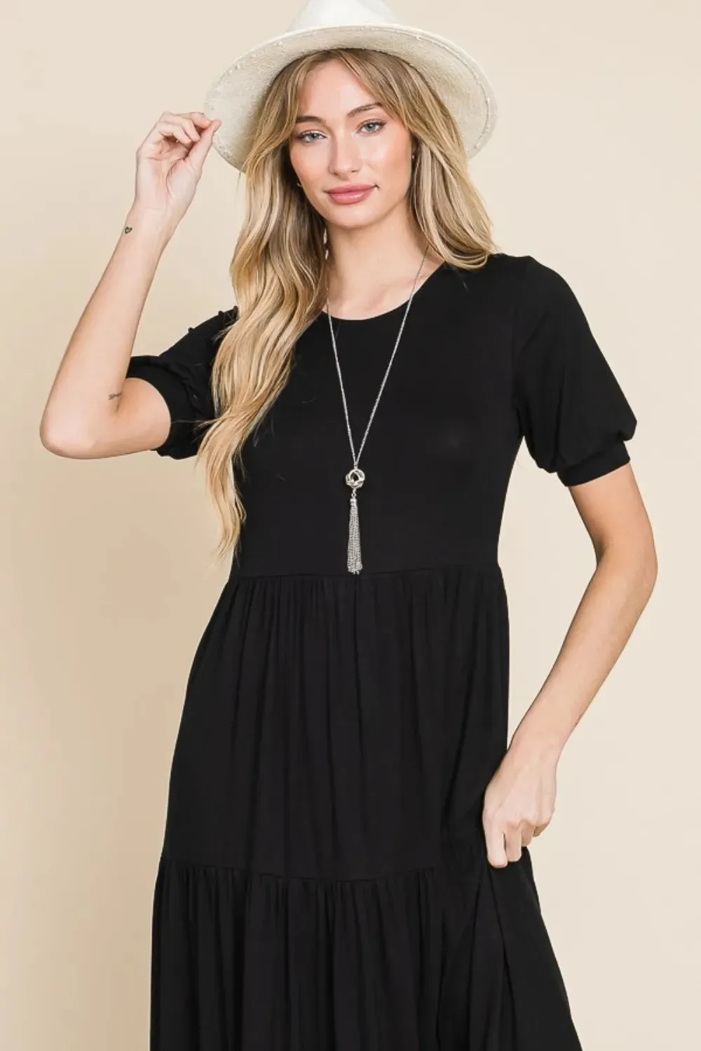 BOMBOM Short Sleeve Tiered Maxi Dress sold by Gigi Laurent product image thumbnail 5