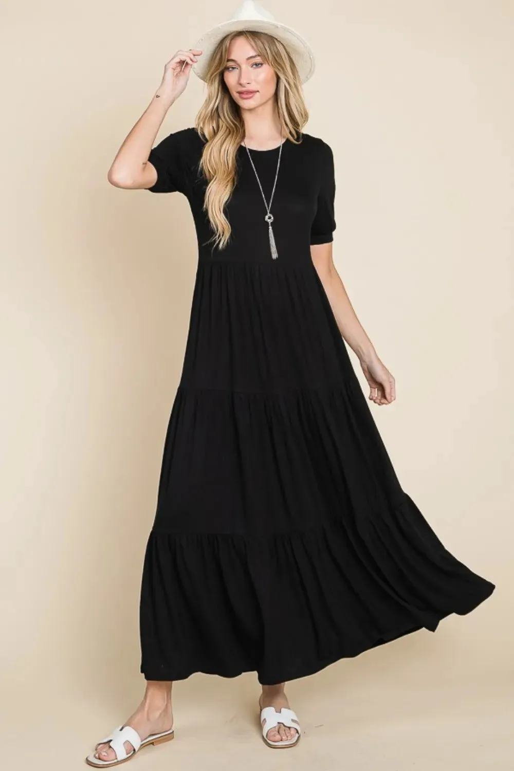 BOMBOM Short Sleeve Tiered Maxi Dress sold by Gigi Laurent product image thumbnail 4