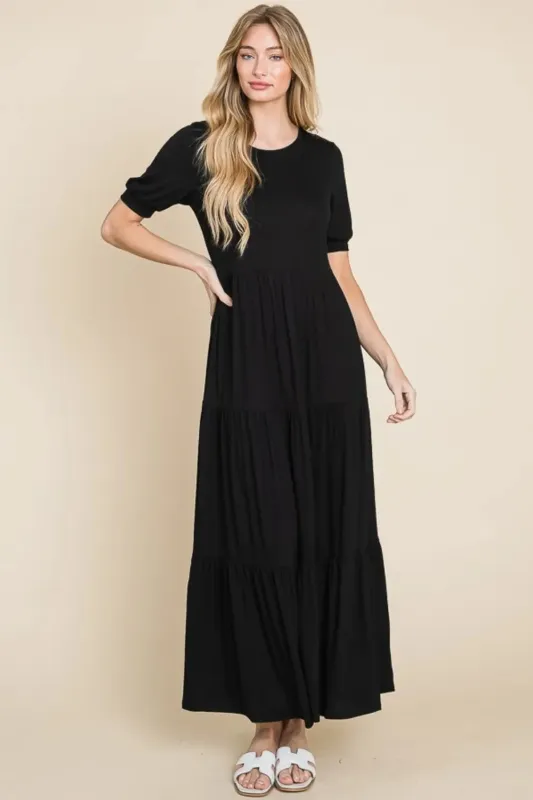 BOMBOM Short Sleeve Tiered Maxi Dress sold by Gigi Laurent