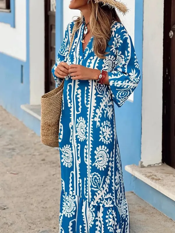 Printed Notched Half Sleeve Maxi Dress sold by Gigi Laurent