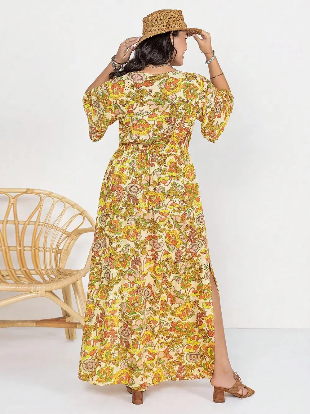 Floral V-Neck Short Sleeve Slit Dress sold by Gigi Laurent product image thumbnail 2