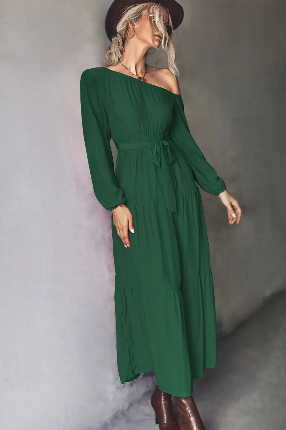 Belted One-Shoulder Tiered Maxi Dress sold by Gigi Laurent product image thumbnail 5