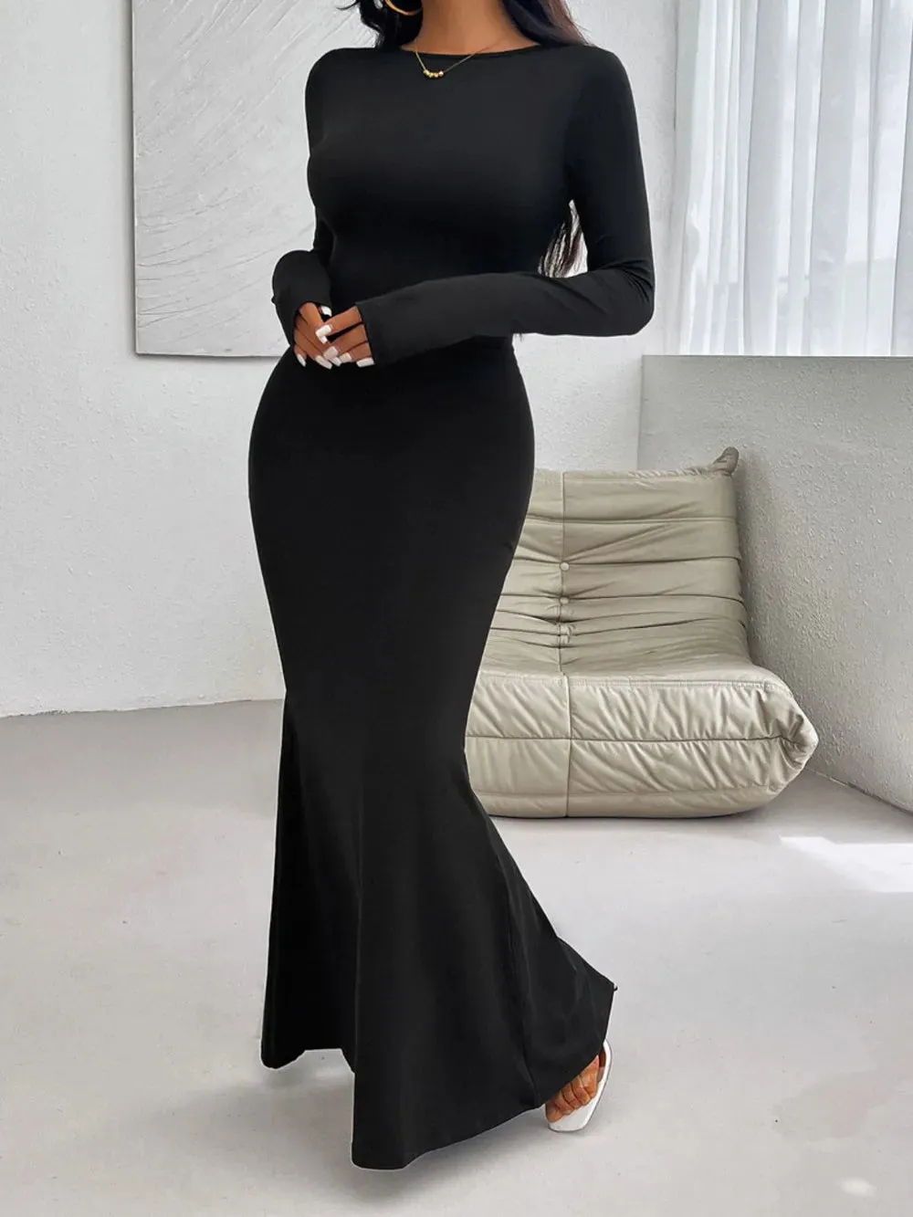 Devine Backless Round Neck Long Sleeve Maxi Dress sold by Gigi Laurent product image thumbnail 5