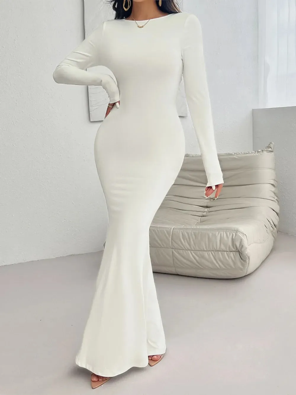Devine Backless Round Neck Long Sleeve Maxi Dress sold by Gigi Laurent