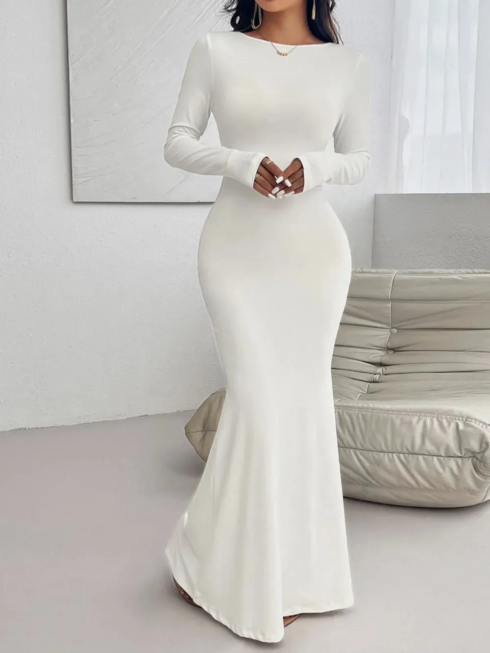 Devine Backless Round Neck Long Sleeve Maxi Dress sold by Gigi Laurent product image thumbnail 2