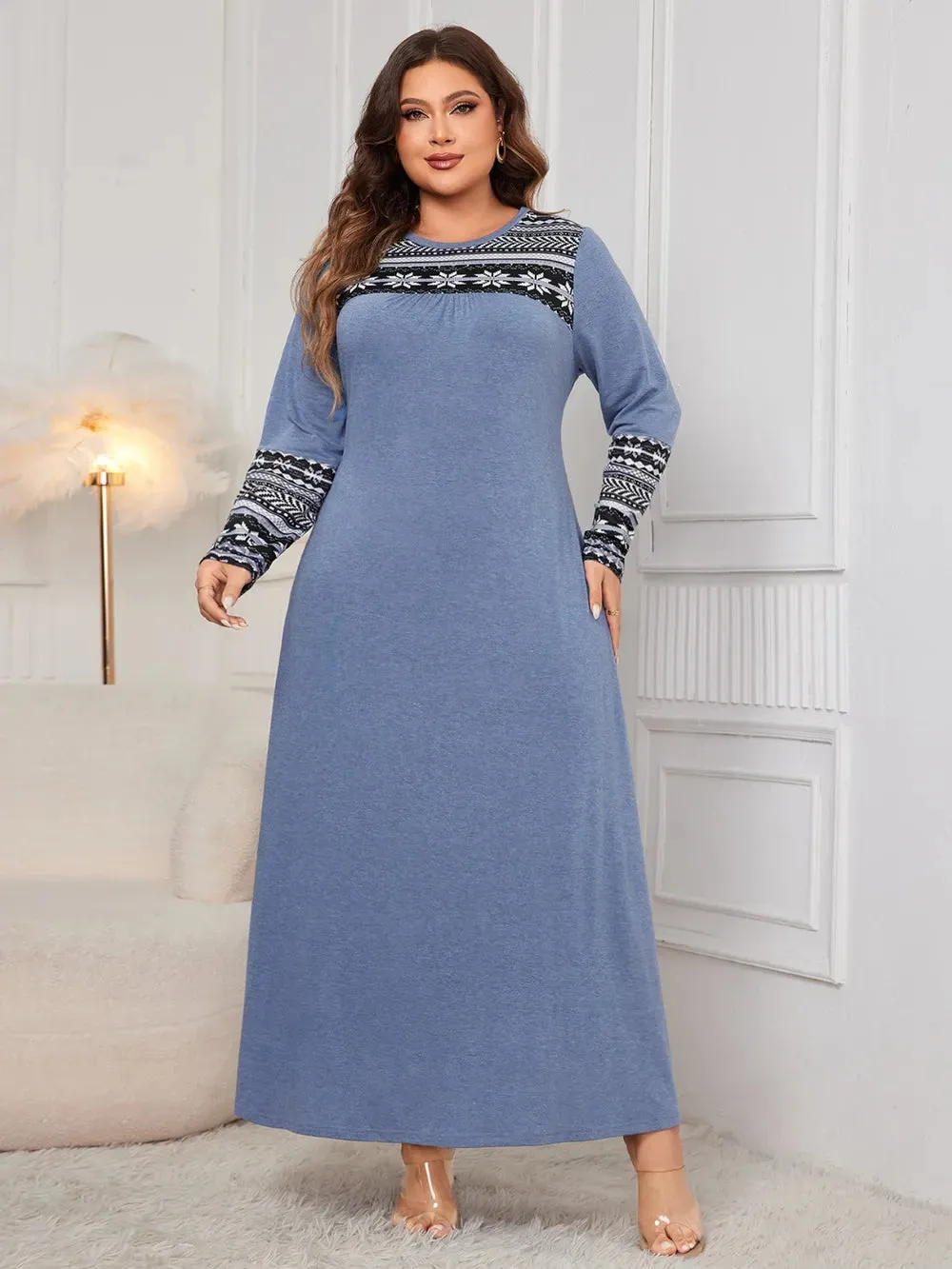 Honey Plus Size Printed Round Neck Long Sleeve Dress sold by Gigi Laurent product image thumbnail 3