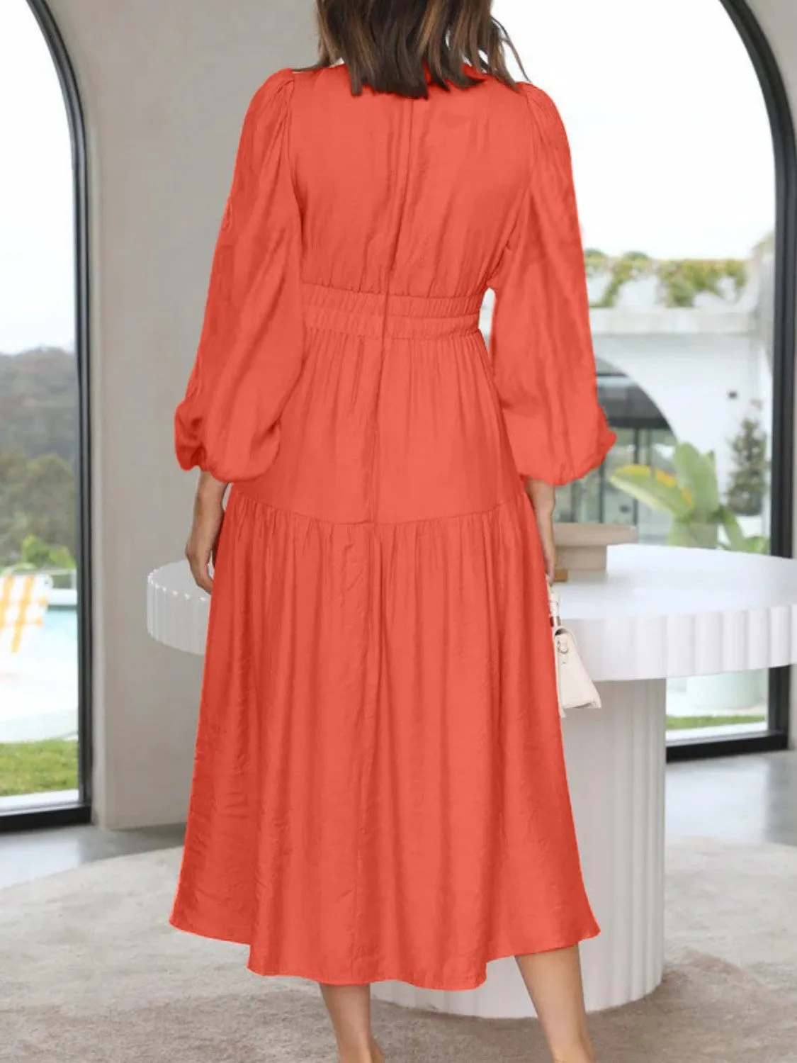 Deep V-Neck Balloon Sleeve Plain Maxi Dress sold by Gigi Laurent product image thumbnail 2